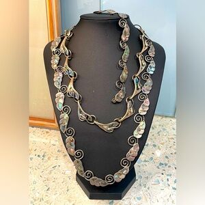 Taxco sterling silver ABALONE sculptured curved collar necklace. Gorgeous